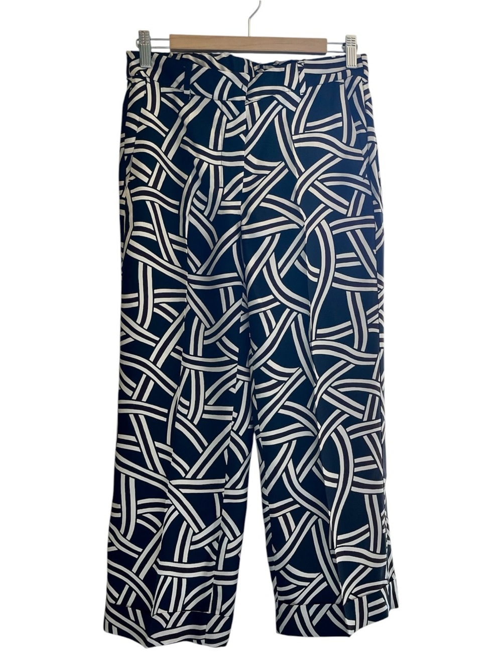 Max Mara Cropped Wide Leg Pants Black Ivory Geometric Print High Rise Size 4